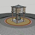 Ornament Decor Combination With Circular Stone Platform Pavilion Bell Steps And Brick Paved Ground 3d model