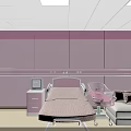 Modern Pink Medical Room Interior With Bed Equipment Sofa And Windows