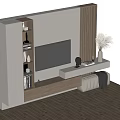 Modern Minimalist TV Background Wall With Wooden Stripes White Storage Cabinets And Decorative Vase Sculpture