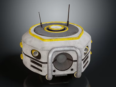 Circular Mechanical Device With Yellow Trim Top Antennas And Bottom Wheels 3d model