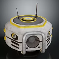 Circular Mechanical Device With Yellow Trim Top Antennas And Bottom Wheels 3d model