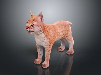 Realistic Orange And White Lynx Standing On Dark Background With Detailed Fur 3d model