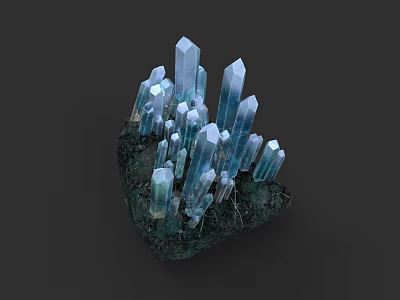 Artistic Blue Columnar Crystal Sculpture With Natural Growth On Black Base 3d model