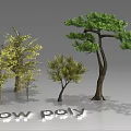 Low Poly Arbor Design Featuring Green And Yellow Tree Models With Various 3D Shapes 3d model