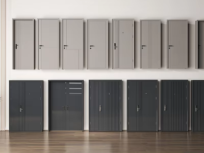 Swing door bedroom door wooden door single door paint door minimalist door complete door combination 3d model