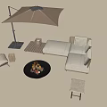Outdoor Sofa Setup With Umbrella Fire Pit Chair And Side Table 3d model