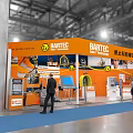 BARTEC Orange Exhibition Booth With Display Panels Lighting And Visitor Interaction Space 3d model