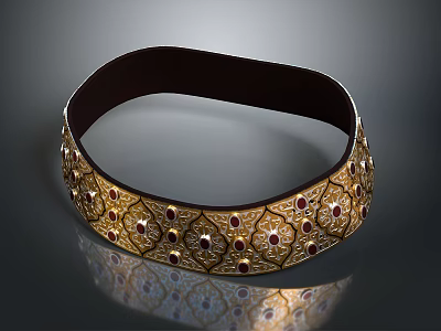 Elegant Golden Headband With Intricate Patterns And Red Gemstones For Daily Use 3d model