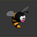 Cute 3D Flying Bee with Black Yellow Striped Body Big Eyes Pink Mouth Translucent Wings