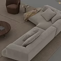 Beige L Shaped Sofa With Cushions And Circular Wooden Coffee Table Set