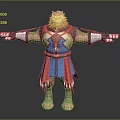 Lion Headed Humanoid Character 3D Model With Blue Red Outfit Armor And Arms Outstretched