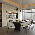 Modern Open Kitchen Interior With Stylish Dining Table And Comfortable Chairs 3d model