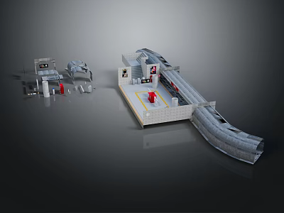 Industrial Structure Setup With Platform Control Console Slide And Red Elements 3d model
