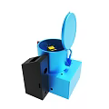 Blue Cylindrical Device With Open Lid Yellow Components And Black Control Panel