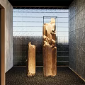 Natural Wooden Decorative Ornament Pieces With Water Feature Wall And Stone Floor