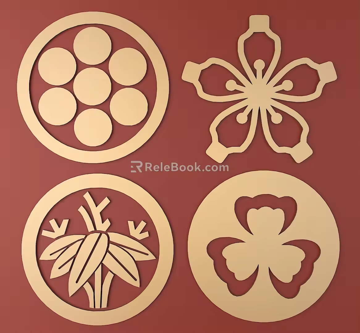 Japanese Metal Carving Japanese Patterns and Wind Patterns Traditional Carving 3d model