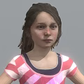 Game Movie Character Young Girl Wearing Pink White Striped T-Shirt Blue Denim Shorts And Sneakers