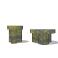 Modern Cylindrical Coffee Tables With Green And Gray Patterned Textured Design 3d model