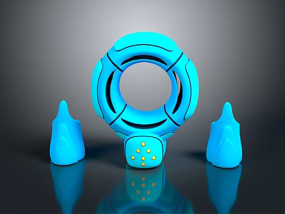 Futuristic Blue Circular Gate With Pointed Structures On Both Sides And Yellow Dots At Bottom 3d model