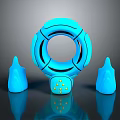 Futuristic Blue Circular Gate With Pointed Structures On Both Sides And Yellow Dots At Bottom