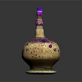 Stylish Gold And Purple Speckled Ceramic Vase With Handle And Purple Top