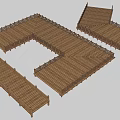 Outdoor Wooden Walkway Platform Structures With Various Shapes And Railings 3d model