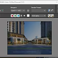 Modern Commercial Street Scene With Glass Facades Storefronts Pedestrians Outdoor Seating And Street Lamps