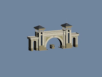 Classical Entrance Gate With Arched Design And Twin Decorative Towers 3d model