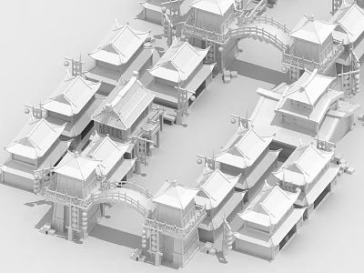 Traditional Chinese Architecture Complex Model With Ancient Style Roofs And Bridges 3d model