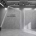 Public Office Space Featuring Gray Walls White ONLY Sign Blinds Silver Sphere And Bench