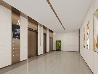 modern commercial elevator hall 3d model