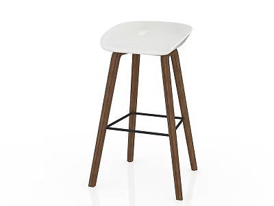 Modern Bar Stool with White Seat Wooden Legs and Black Crossbar Design 3d model