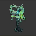 Mythical Female Game Character With Blue Flowing Elements And Ornate Headdress Holding Scroll