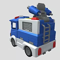 Electric Toy Truck with Blue White Body Red Top and Rescue Tools for Kids Play