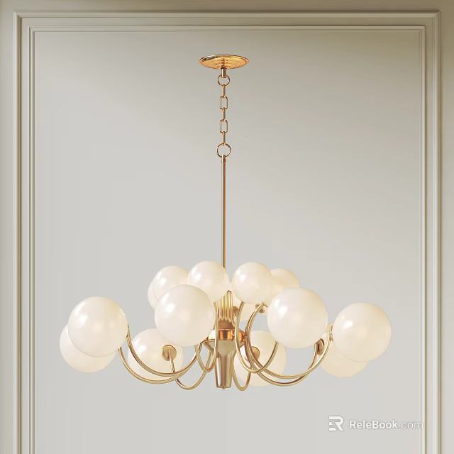 Modern Golden Chandelier With White Globe Lights Chain And Frame For Interior Decor 3d model 