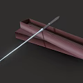 Red Long Box With Black Handle And Silver Rod On Dark Background