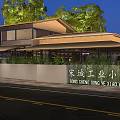 Modern House Exterior Night View With Trees Wall Gate Pillars And Balcony