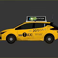 Yellow Solo Taxi With Uber Sign On Roof And Modern Exterior Design