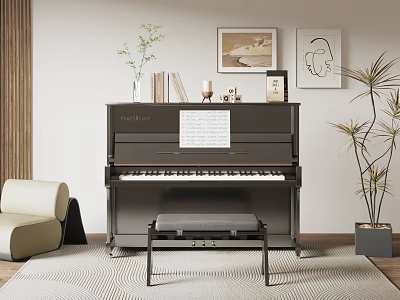 Cozy Interior With Black Piano Music Sheet Wall Art Vase Books And Decor Items 3d model