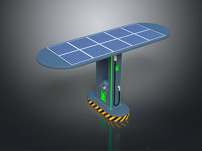 Solar Powered Charging Station With Solar Panels On Top And Warning Stripes At Base 3d model