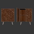 Modern Wooden Decorative Cabinet With Patchwork Square Design And Three Legs 3d model