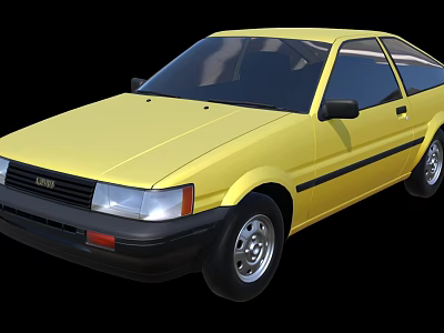 Yellow Classic Two Door Car With Black Stripes And Vintage Design Front View 3d model