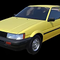 Yellow Classic Two Door Car With Black Stripes And Vintage Design Front View