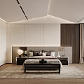 Modern Bedroom Interior Design With Bed Bedside Tables Lighting And Wooden Panels