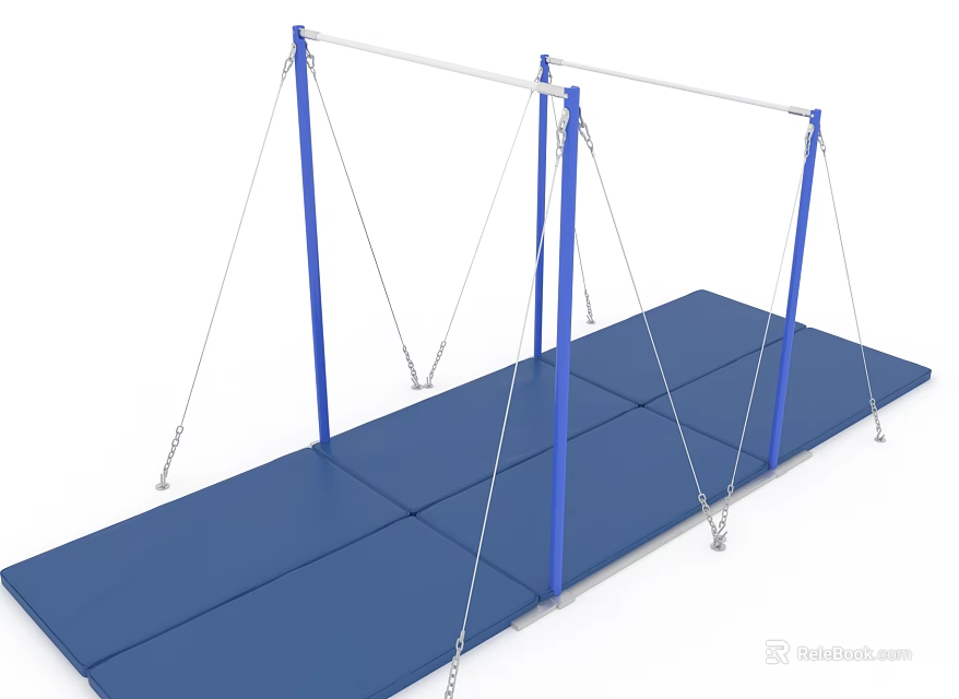Gymnastics Sports Equipment Parallel Bars With Blue Safety Mats For Training 3d model 
