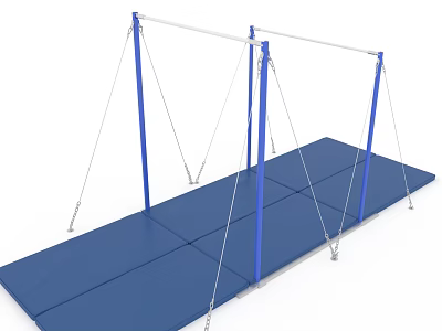 Gymnastics Sports Equipment Parallel Bars With Blue Safety Mats For Training 3d model
