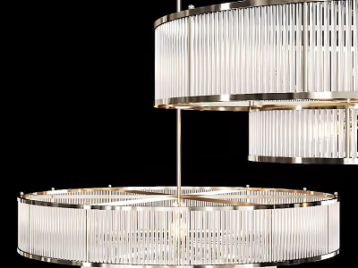 Contemporary Multi Tiered Chandelier With Clear Crystal Rods And Polished Metal Frame 3d model
