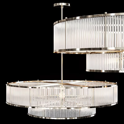 Contemporary Multi Tiered Chandelier With Clear Crystal Rods And Polished Metal Frame 3d model