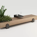 Modern Wooden Landscape Bench with Green Plants Black Tray and Wine Glass