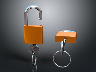 Hardware Tools Orange Padlocks With Keys And Durable Metal Construction Design 3d model